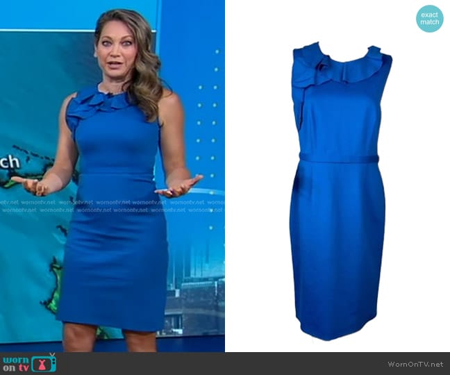 Elie Tahari Brittany Dress in Bayberry Blue worn by Ginger Zee on Good Morning America