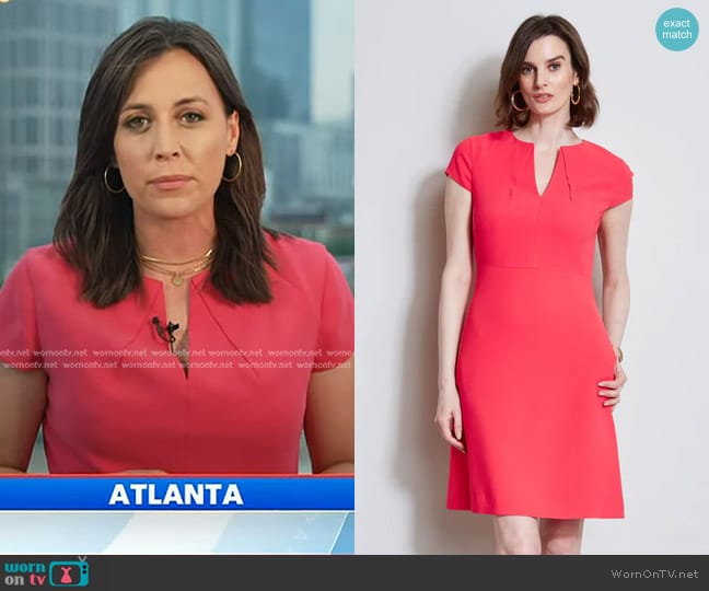 Elie Tahari Short Sleeve Dart Dress in Wild Strawberry worn by Hallie Jackson on Today