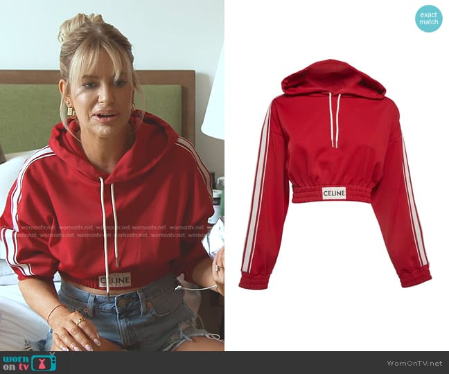 Celine Jersey Cropped Hoodie in Red worn by Caroline Stanbury (Caroline Stanbury) on The Real Housewives of Dubai