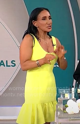 Elizabeth Werner's yellow ruffle hem dress on CBS Mornings