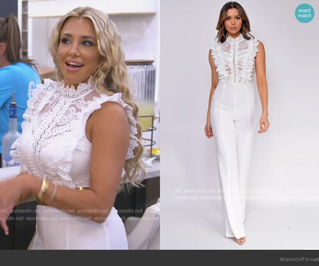 Emprada Vanna White Crochet Flared Leg Jumpsuit worn by  on The Real Housewives of New Jersey