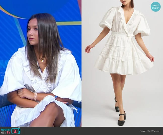 En Saison Lorena Ruffle Wrap Minidress worn by Elliston Berry on Good Morning America