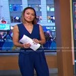 Eva’s blue vest and pants on Good Morning America