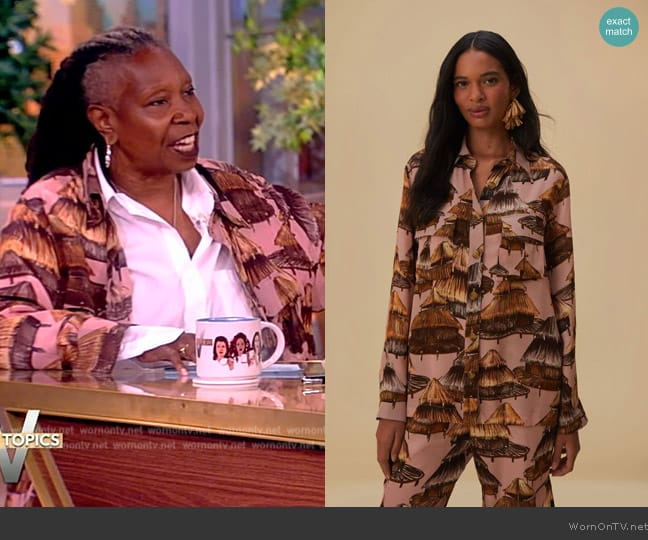 Farm Rio Shuhu Beige Cargo Shirt worn by Whoopi Goldberg on The View