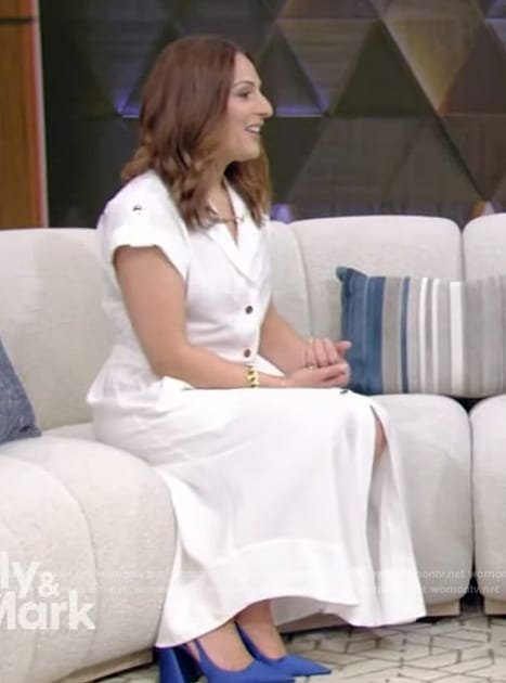 Farnoosh Torabi's white belted dress on Live with Kelly and Mark