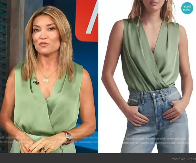 Favorite Daughter The Date Sleeveless Wrap Blouse worn by Kit Hoover on Access Hollywood