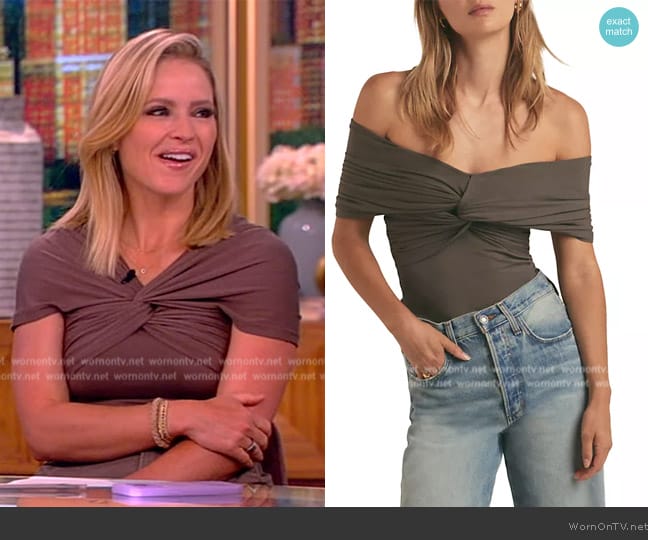 Favorite Daughter The I'm Evolved Off the Shoulder Top worn by Sara Haines on The View