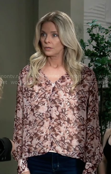 Felicia’s burgundy floral print blouse on General Hospital