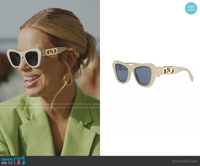 Fendi O'Lock 52MM Rectangular Sunglasses in Ivory Blue worn by Caroline Stanbury (Caroline Stanbury) on The Real Housewives of Dubai