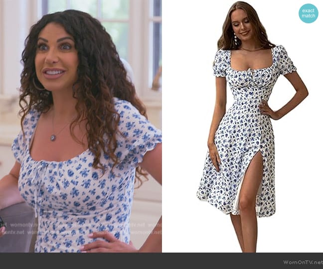 Floerns Ditsy Floral Sweetheart Puff Sleeve A Line Midi Dress worn by Jennifer Aydin on The Real Housewives of New Jersey