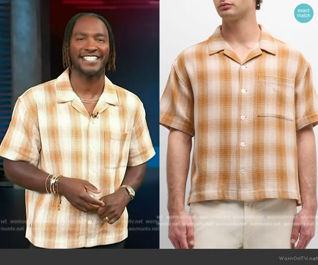 Frame Baja Plaid Short Sleeve Cotton Button-Up Shirt worn by Scott Evans on Access Hollywood