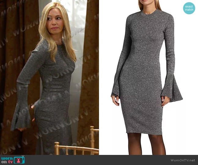 Frame Godet Lurex Body-Con Dress in Silver worn by Theresa Donovan (Emily O'Brien) on Days of our Lives