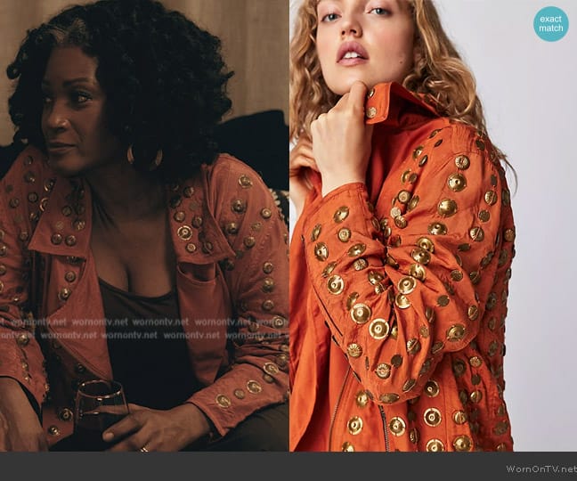 Free People Chelsea Coin Moto Jacket worn by Jada Washington (Yolonda Ross) on The Chi