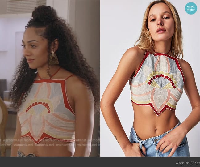 Free People Lotus Applique Halter Top worn by Patience (Chelsea Tavares) on All American