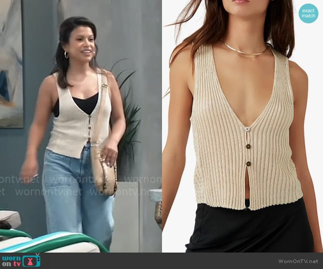 Free People Seascape Sweater Vest in Conch Combo worn by Alison 'Blaze' Rogers (Jacqueline Grace Lopez) on General Hospital