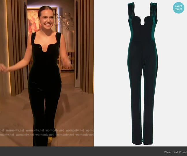 Galvan London Siren straight-leg jumpsuit worn by Bailee Madison on The Drew Barrymore Show