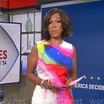 Gayle King’s watercolor print sheath dress on CBS Mornings