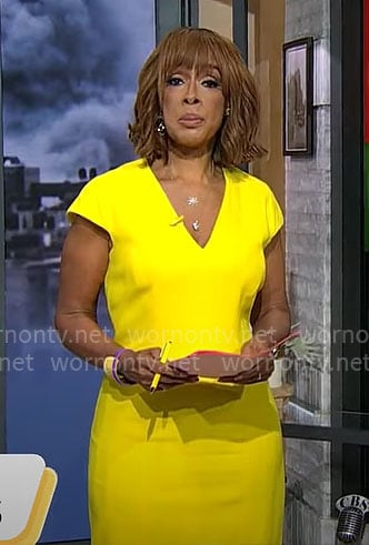 Gayle King's yellow v-neck dress on CBS Mornings