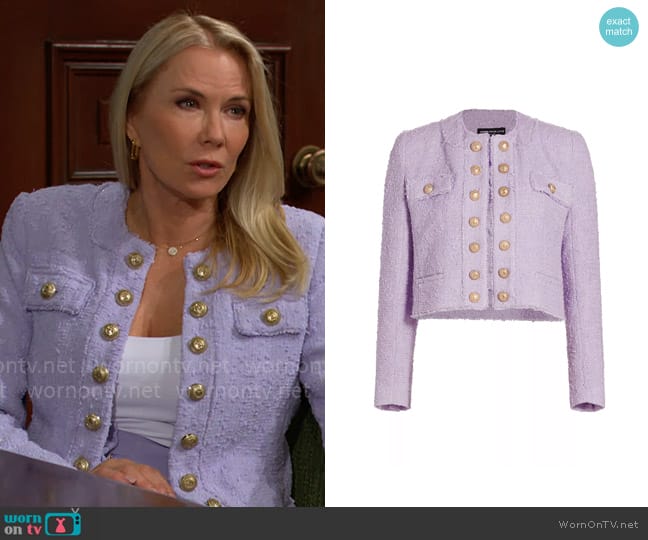 Generation Love Karson Tweed Jacket in Lilac worn by Brooke Logan (Katherine Kelly Lang) on The Bold and the Beautiful