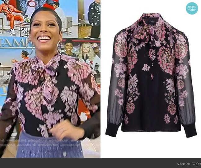 Giambattista Valli Saint Rémy-print silk blouse worn by Tamron Hall on Tamron Hall Show