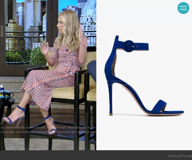 Gianvito Rossi Portofino 105 sandals worn by Kelly Ripa on Live with Kelly and Mark