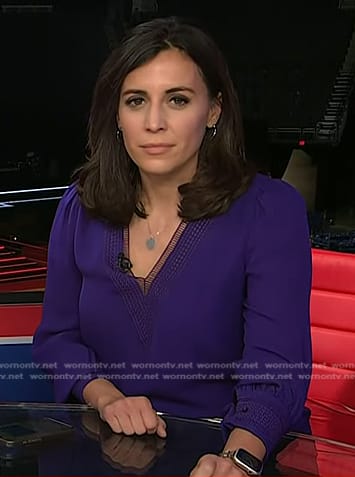 Hallie Jackson's purple ladder lace trim top on Today