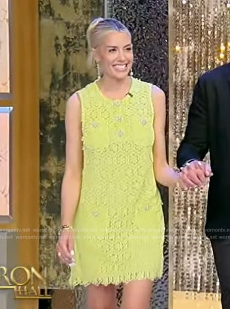 Heather's yellow lace mini dress on Tamron Hall Show