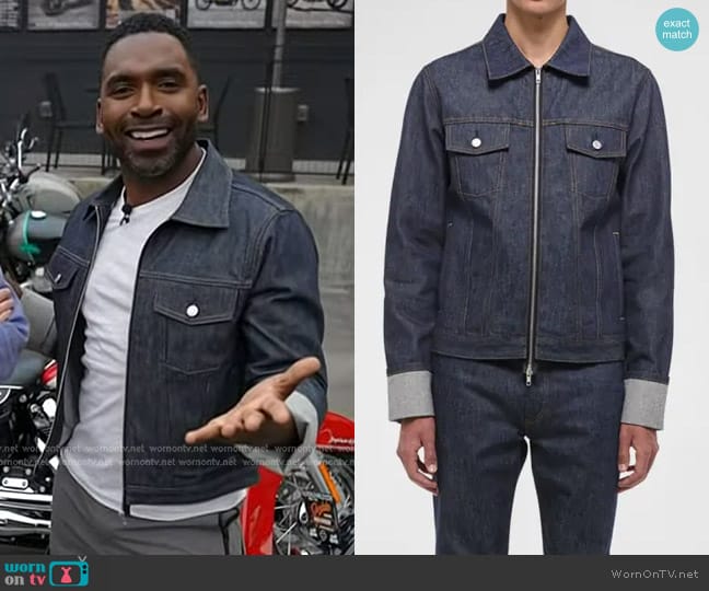 Helmut Lang Cuffed Raw Denim Trucker Jacket worn by Justin Sylvester on Today