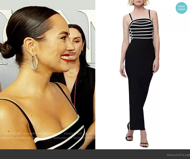 Herve Leger Striped Bandage Gown worn by Emily Curl on E! News