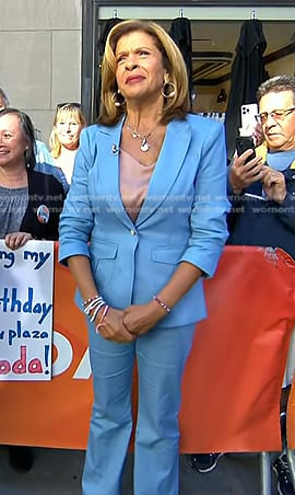 Hoda's blue ruched sleeve blazer and pant suit on Today