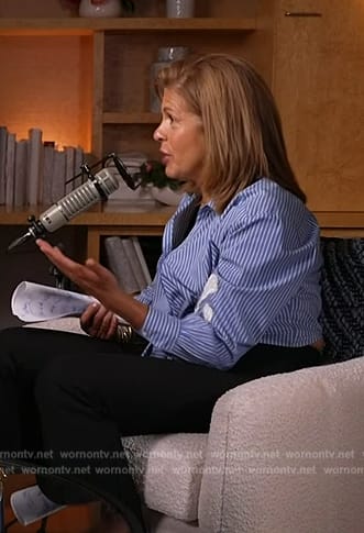 Hoda's blue stripe tie front blouse on Today