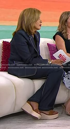 Hoda’s brown suede wedge sandals on Today