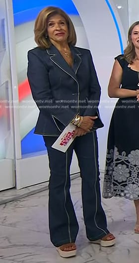 Hoda's contrast trim denim blazer and pant suit on Today