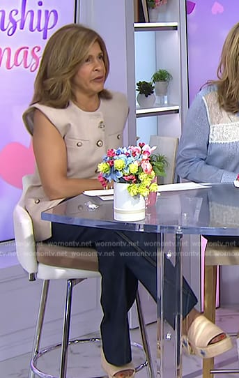 Hoda’s beige butterfly embroidered platform sandals on Today