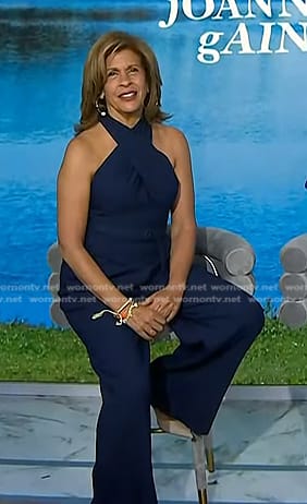 Hoda's navy cross halter jumpsuit on Today