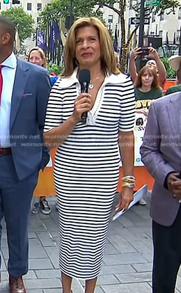 Hoda’s white striped crochet trim dress on Today