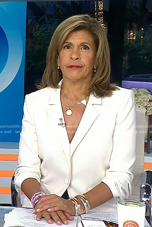 Hoda’s white ruched sleeve blazer on Today