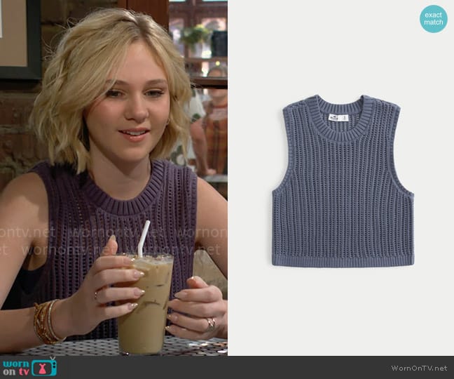 Hollister Easy High-Neck Crochet-Style Tank worn by Lucy Romalotti (Lily Brooks O’ Briant) on The Young and the Restless