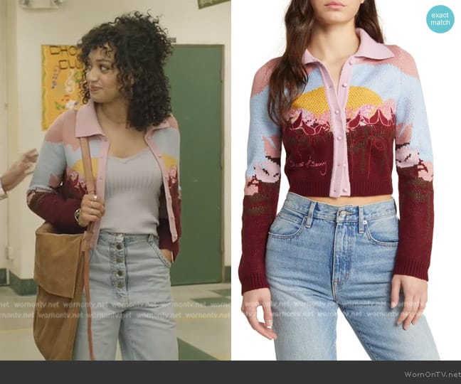  Garden of Eden Tripper Intarsia Cardigan house of Sunny worn by Olivia Baker (Samantha Logan) on All American