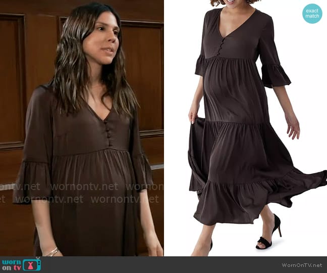 Ingrid + Isabel Long Sleeve Flutter Maternity Dress worn by Kristina Corinthos-Davis (Kate Mansi) on General Hospital