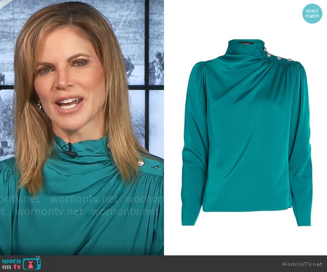 Intermix Monica Draped Blouse worn by Natalie Morales on CBS Mornings