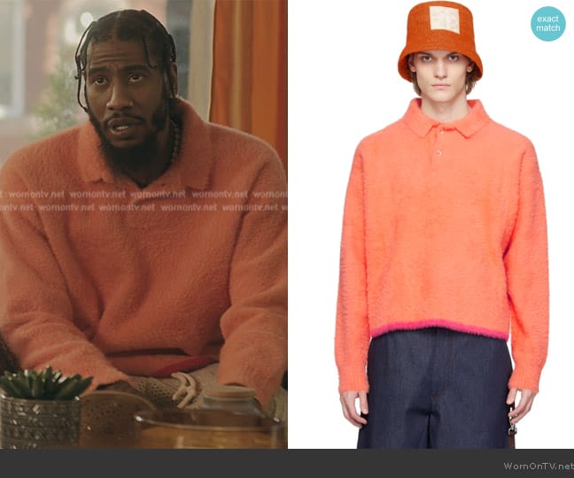 Rob’s orange teddy pol shirt on The Chi