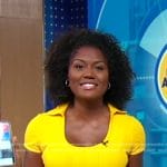 Janai’s yellow ribbed scoop neck polo top on Good Morning America