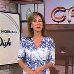 Janet Shamlian’s blue print wrap dress on CBS Mornings