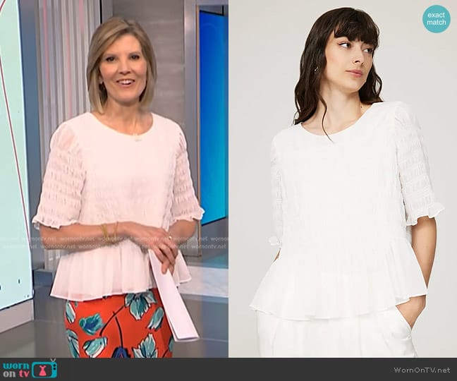 Jason Wu Collective Smocked Ruffle Top worn by Kate Snow on NBC News Daily