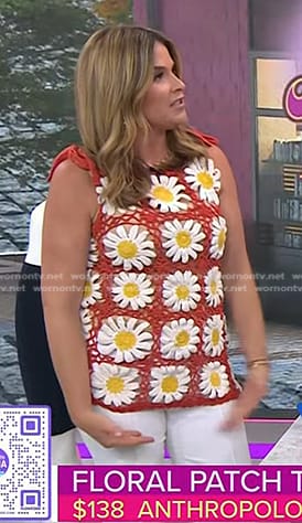 Jenna's floral crochet top and white pants on Today