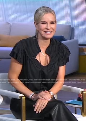 Jennifer's black pleated tie neck top on Good Morning America