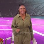 Jennifer’s khaki green utility jumpsuit on The Jennifer Hudson Show