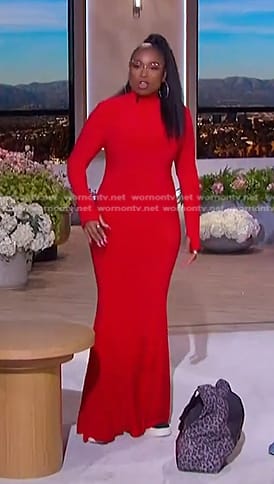 Jennifer's red turtleneck maxi dress on The Jennifer Hudson Show