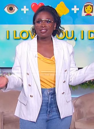 Jennifer’s white pinstripe blazer on The Jennifer Hudson Show